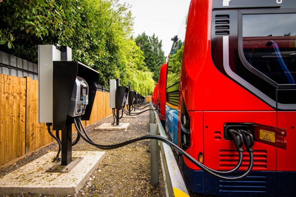 Electric buses charging at Stagecoach Guildford