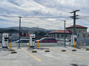 External shot of electric bus chargers at Ritchies depot in Dunedin.