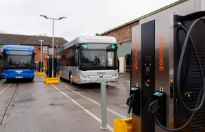 Zenobē electric vehicle chargers with Nottingham City Transport electric buses at Trent Bridge Depot.