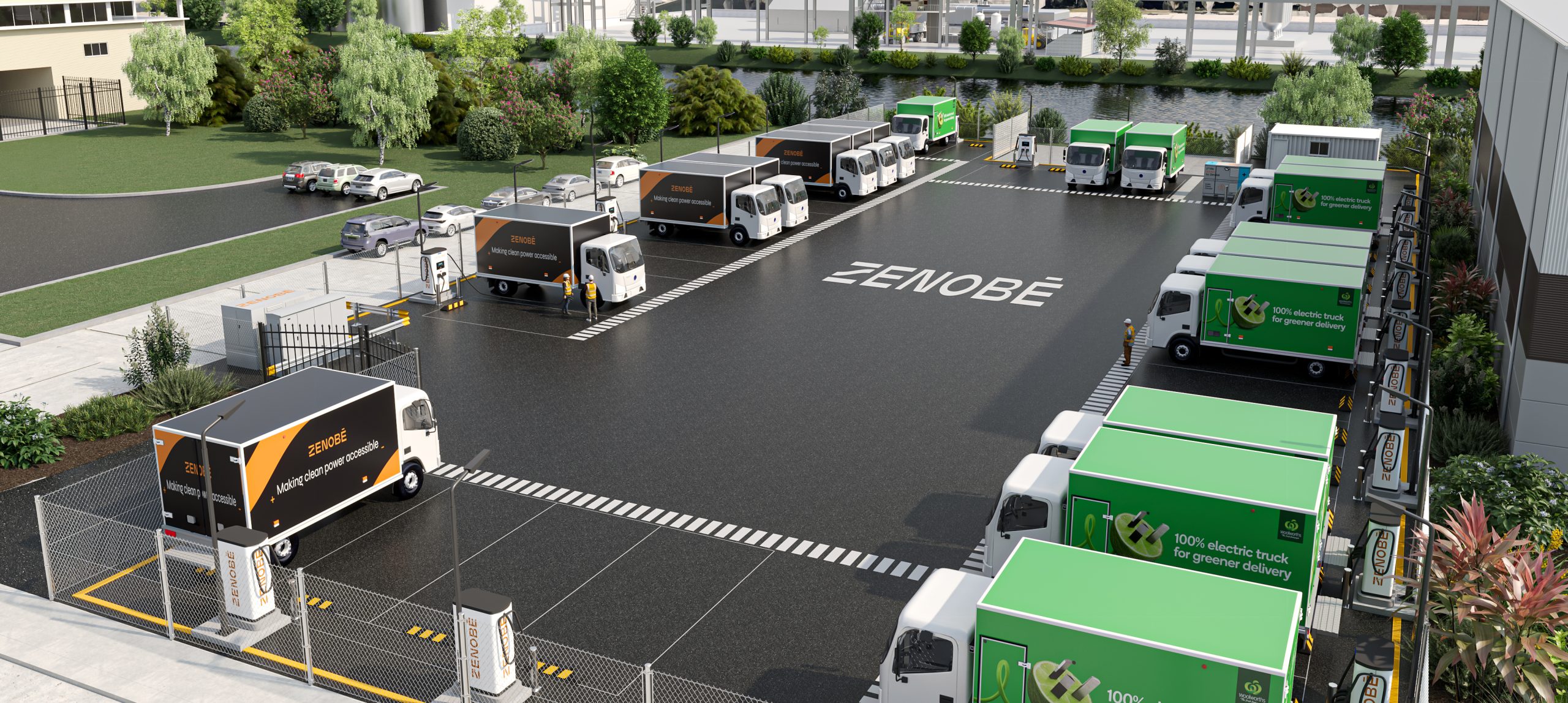 Render image of electric truck charging hub