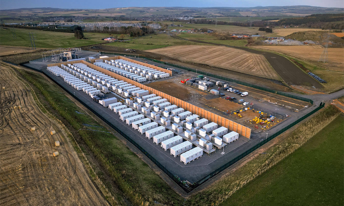 Aerial photo of Zenobē's battery project in Blackhillock, Scotland.