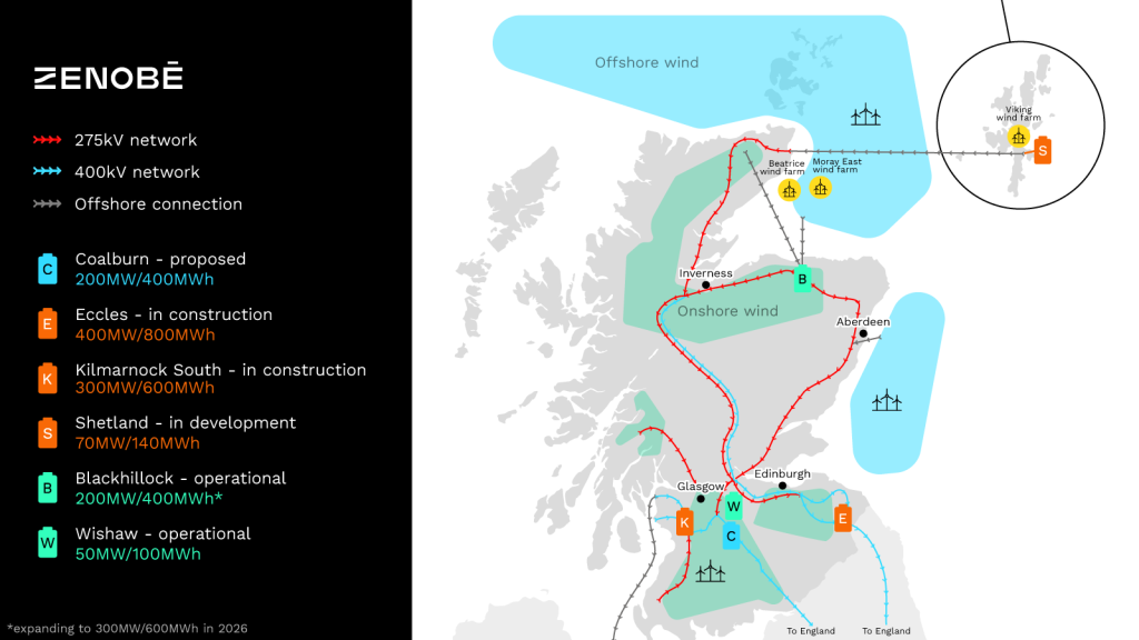 Map of Zenobe battery storage project in Scotland