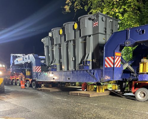 Electricity transformer on a flatbed truck